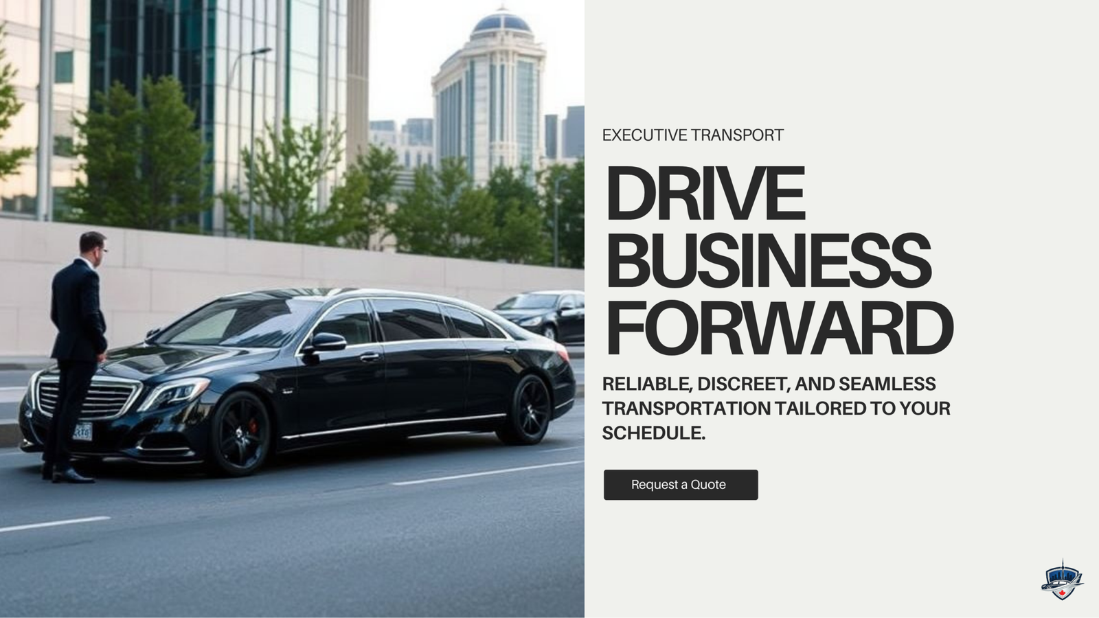 Airport Limo Pickup business travel showing Corporate travel service, executive chauffeur transportation and contact information